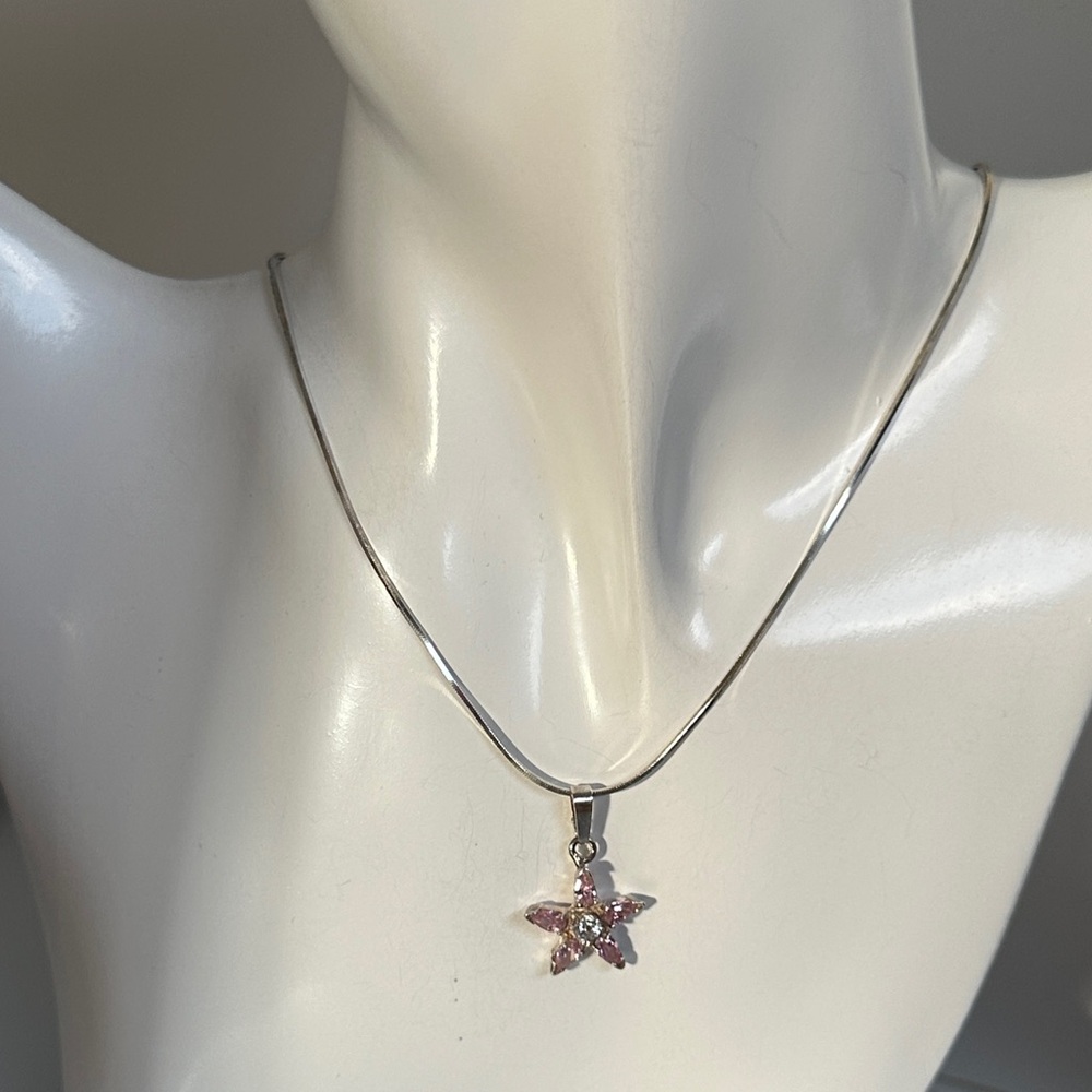 925 Sterling Silver Pink Star Pendant Necklace